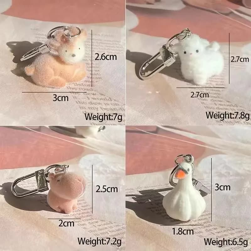 Fluffy Alpaca Elk Capybara Animal Keychains Resin Cartoon Lovely Funny Garlic Goose 3D Doll Pendant Bag Box Car Key Ring Jewelry - 2