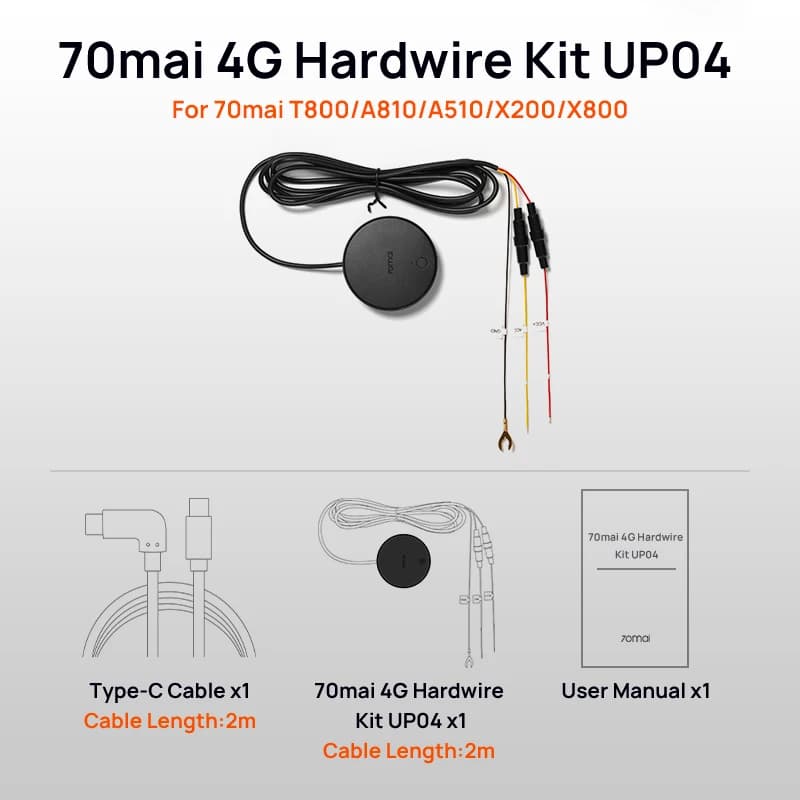 70mai 4G Hardwire Kit UP04 ONLY for T800,X800 Car Dvr A510, 4K A810 and X200 Dash Camera for Live Streaming 4G Parking Monitor - 3