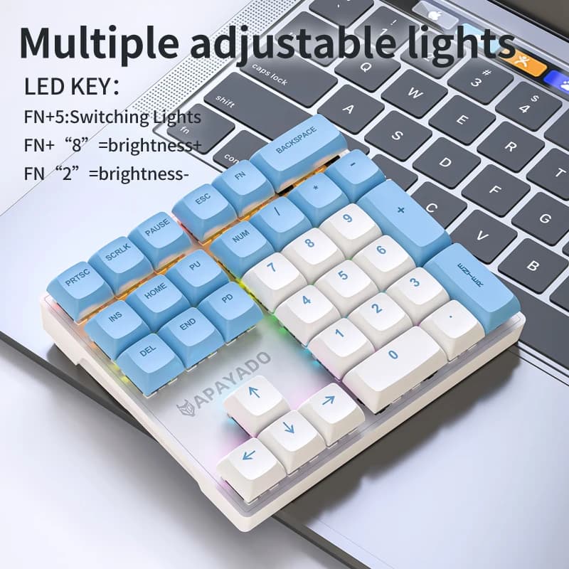 K33 Mechanical Numeric Keypad Blue/Red Switch PBT Keycap APAYADO Compact Wired Numpad for Laptop Users Bankers Financial Traders - 4