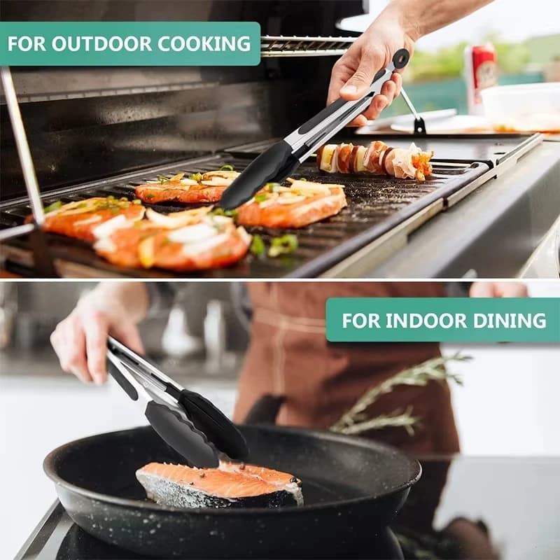 Silicone Tongs Kitchen Stainless Steel BBQ Non-Stick Kitchen Utensils Barbecue Cooking Tong With Joint Lock Kitchen Accessories - 3