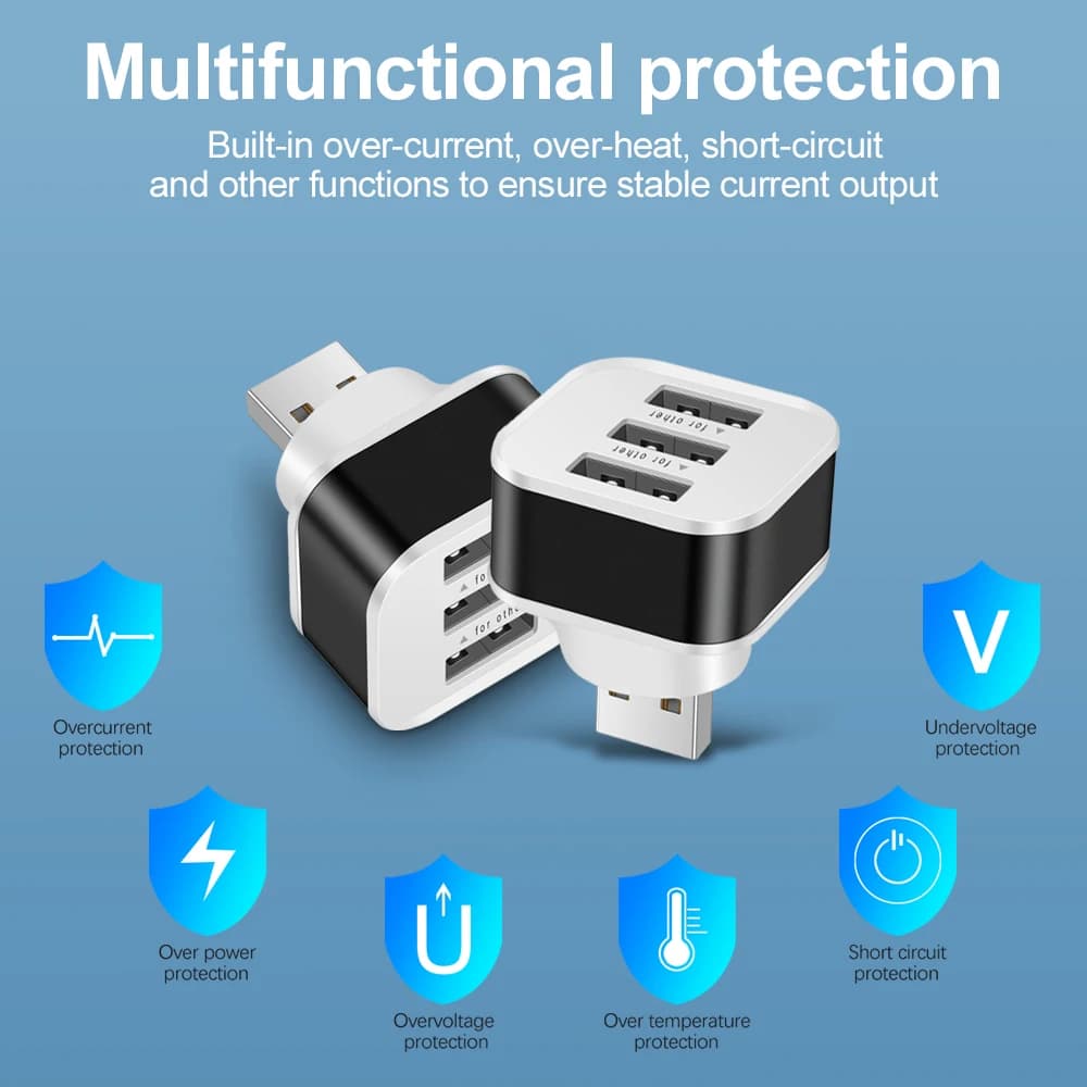 3 Port USB Extender USB2.0 HUB Quick Charge USB Splitter Multiple Interface Car USB Expander Phone Tablet Laptop Charger Adapter - 6