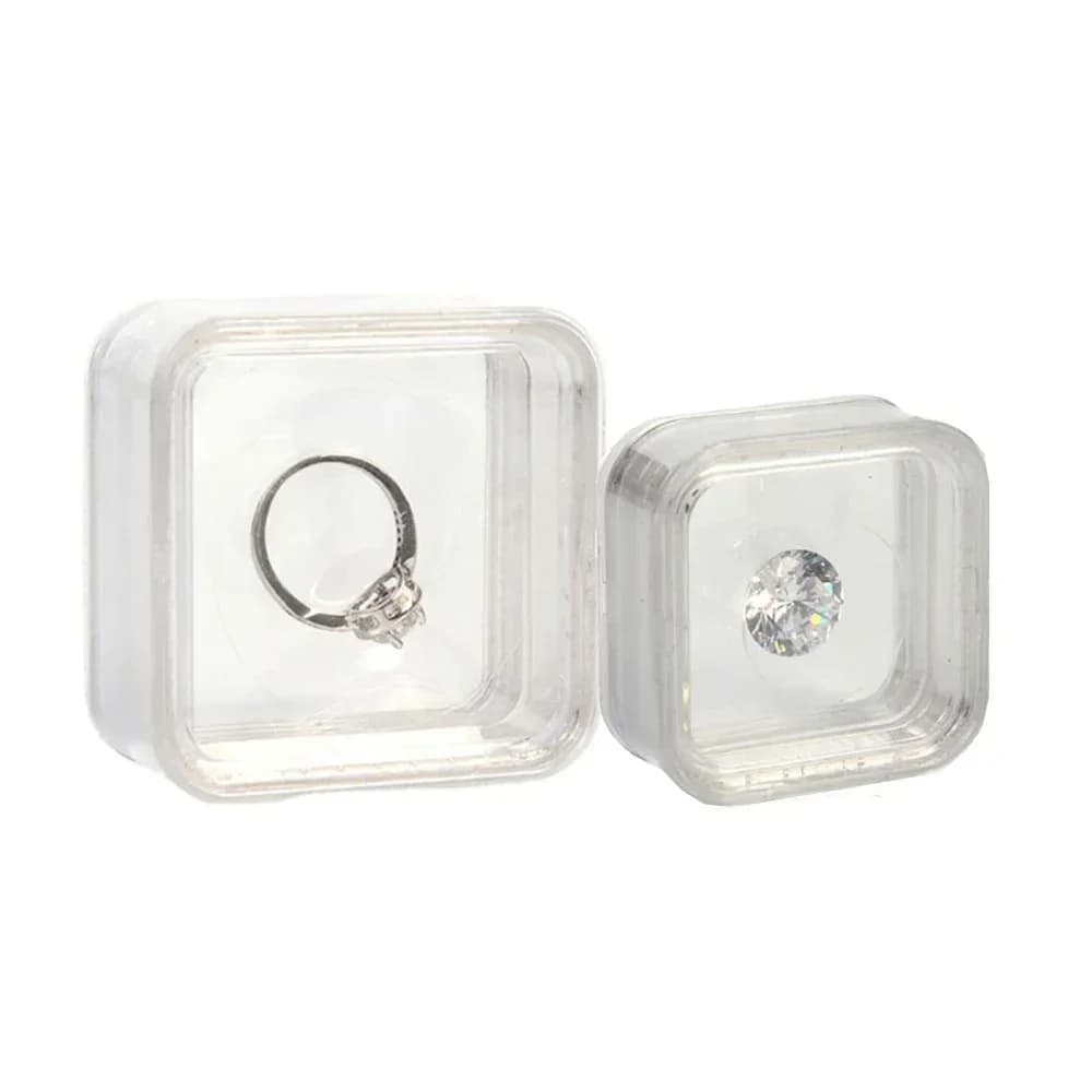صندوق تخزين مجوهرات الماس المربع الشفاف حافظة عرض الحجر منظم الأحجار الكريمة المستديرة قطعة واحدة صندوق هدايا صغير للعملات المعدنية - 6