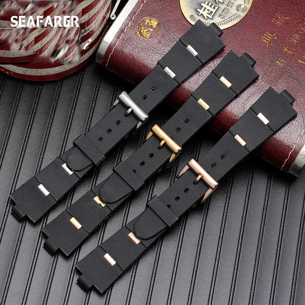 Watchband Man Black Rubber Replacement Watch Band Strap For BVLGARI  Bvlg Diagono 24mm *8mm  22mm*8mm - 4