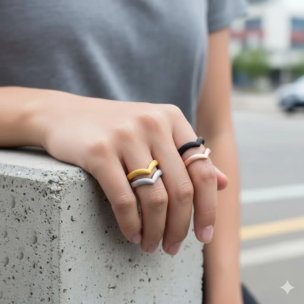 8 Pcs Colorful Silicone Rings for Her, 3mm Thin Stackable Rubber Wedding Bands Women Bright Colors Hypoallergenic Pinky Ring - 3