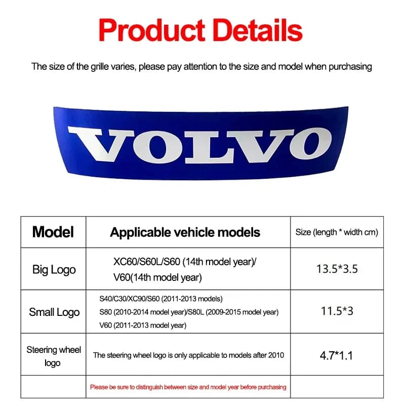 ملصق ألمنيوم لشعار شبكة السيارة الأمامية لسيارات فولفو XC90 V90 V60 XC60 V40 S80 S60 S90 C40 XC40 V70 XC70 C30 C70 EX90 - 4