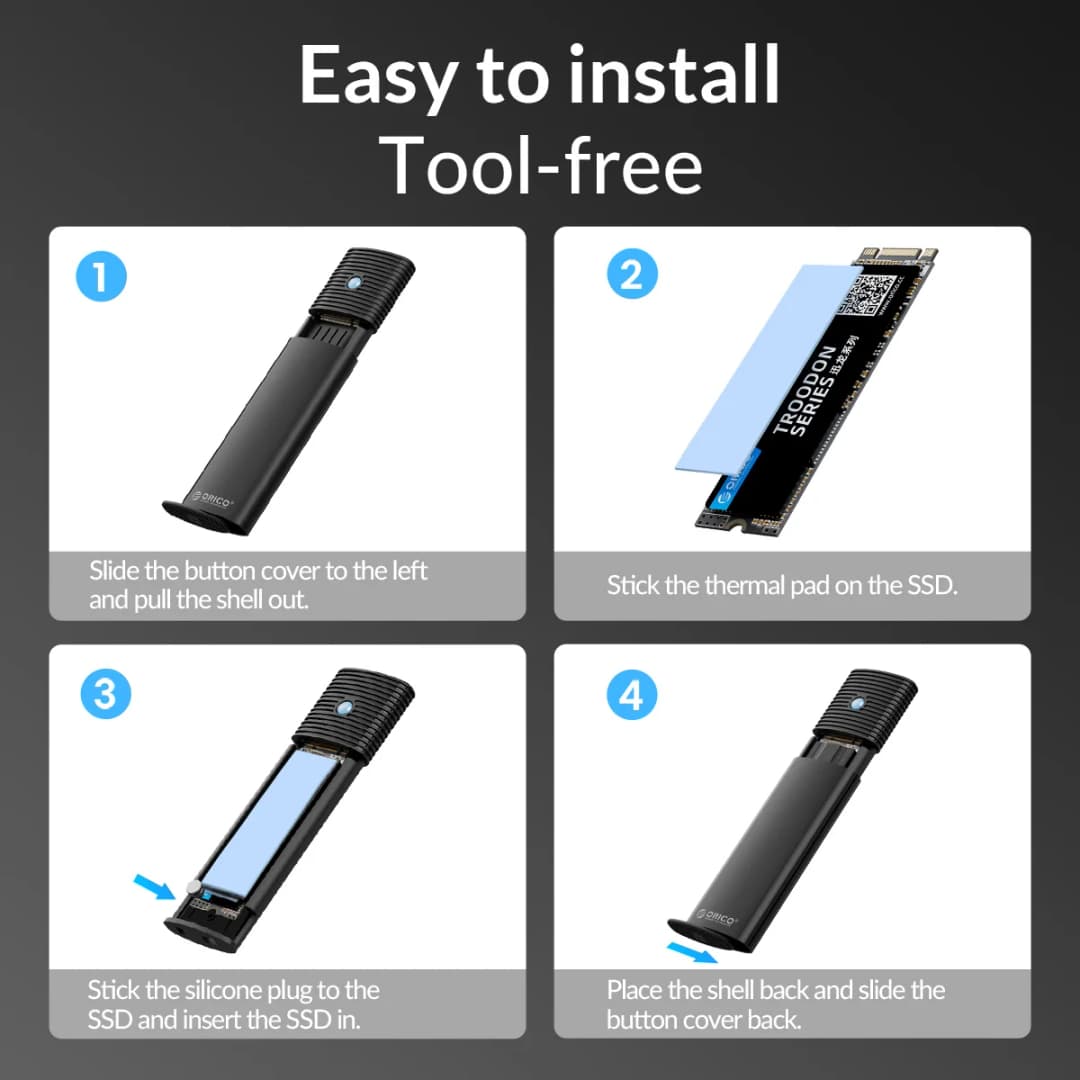 ORICO M2 SSD Enclosure NVMe 10Gbps PCIe SSD Box for M.2 NVMe NGFF SATA SSD Disk Tool Free M.2 SSD Case Built-in Metal Heat Sink - 6