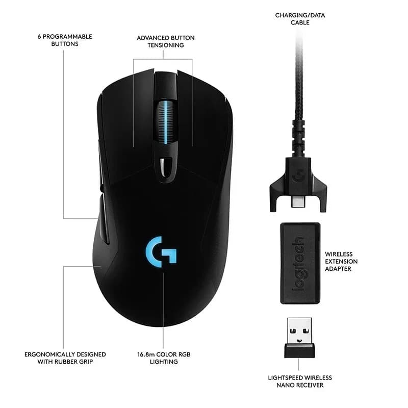 Logitech G703 Lightspeed Wireless Gaming Mouse with Hero 25K Sensor Lightsync RGB Lightweight Design+G102/G203/G304/G305/M220 - 5