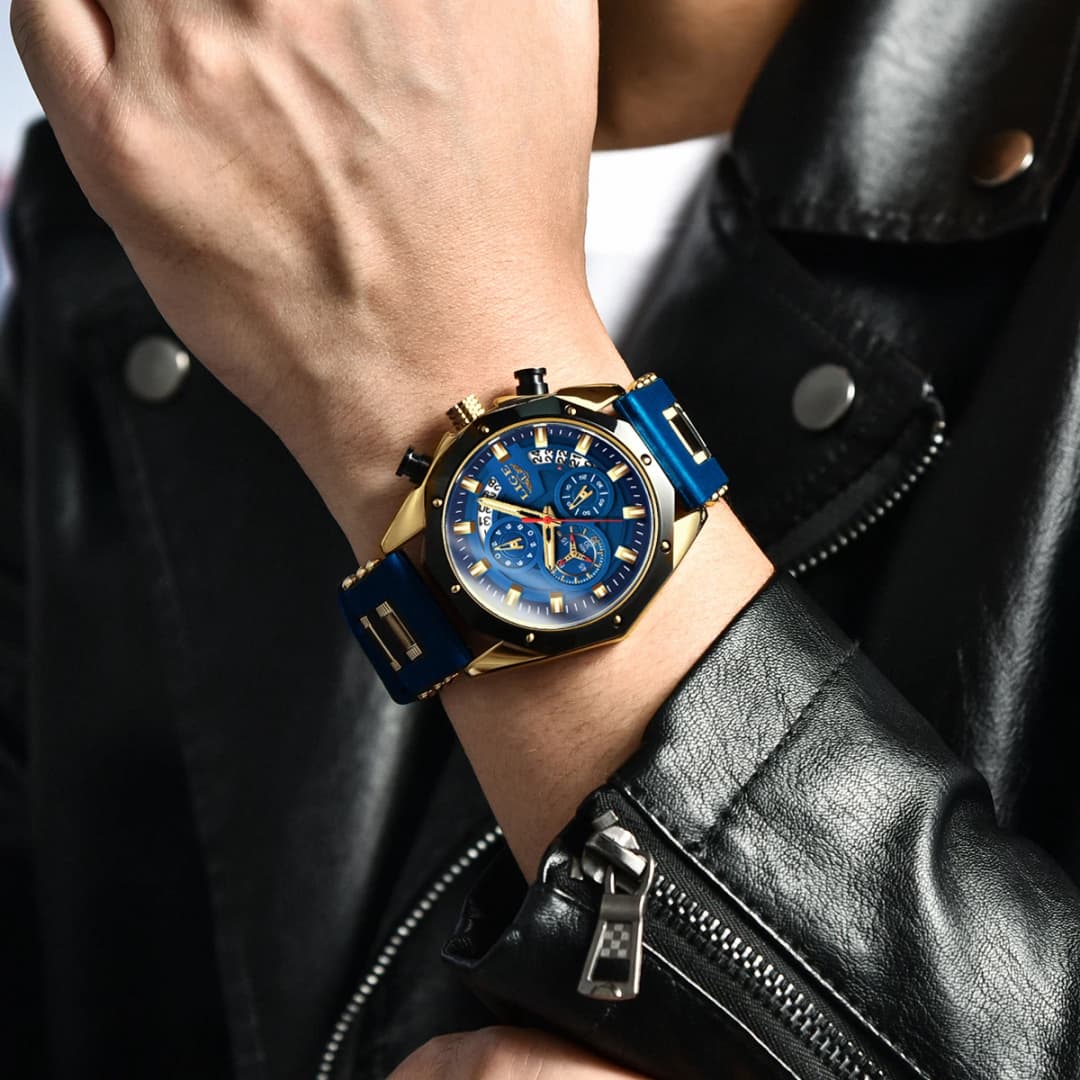 ساعة LIGE الجديدة للرجال 2024، ساعة رياضية فاخرة من السيليكون، ساعة كوارتز بتاريخ، ساعة يد مقاومة للماء مع كرونوغراف - 4