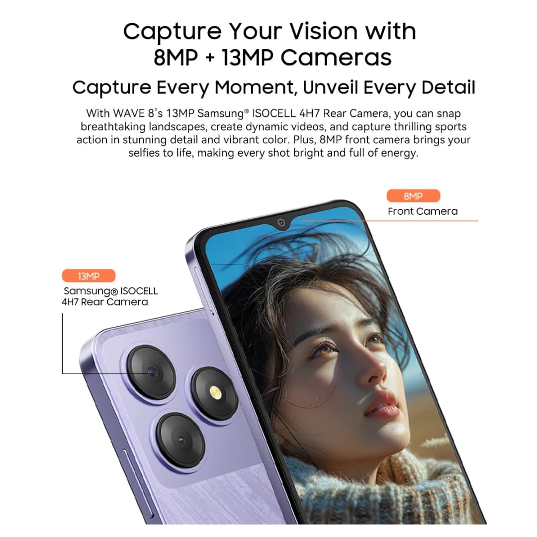 هاتف Blackview WAVE 8 الذكي بشاشة 6.56 بوصة إتش دي+آي بي إس، معالج ثماني النواة T606 سعة 128/256 جيجابايت، بطارية 5000 مللي أمبير، كاميرا 13 ميجابكسل بنظام أندرويد 14 - 6