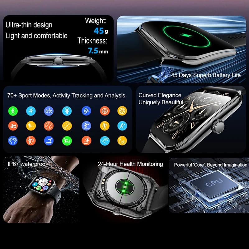 New For OPPO Ultra Thin Smart Watch Men AMOLED HD Screen Always Show Time Heart Rate Bluetooth Call Sports Waterproof Smartwatch - 2