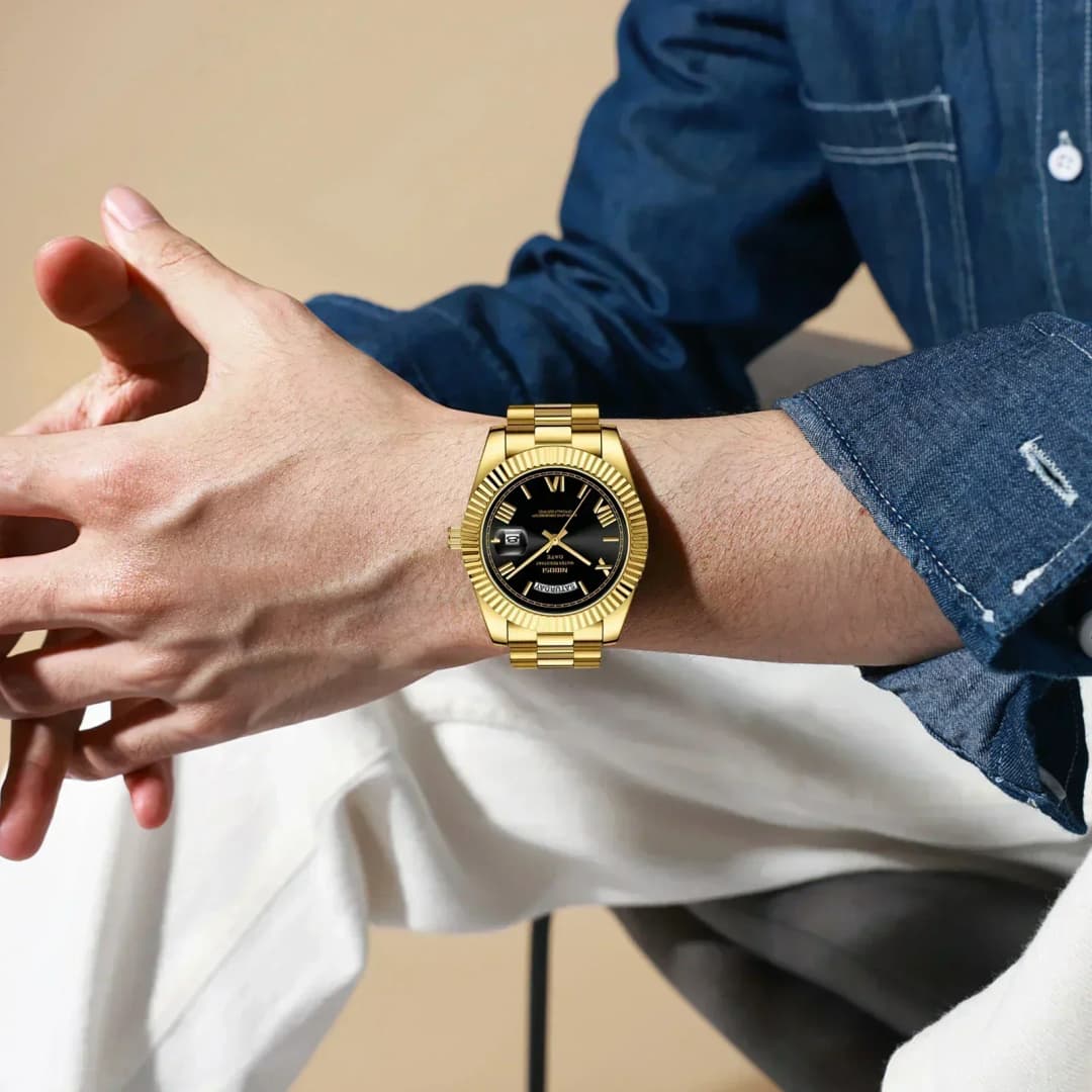 ساعة NIBOSI كوارتز للرجال فاخرة من أفضل الماركات ساعة يد يوم وتاريخ مضيئة مقاومة للماء من الفولاذ - 6