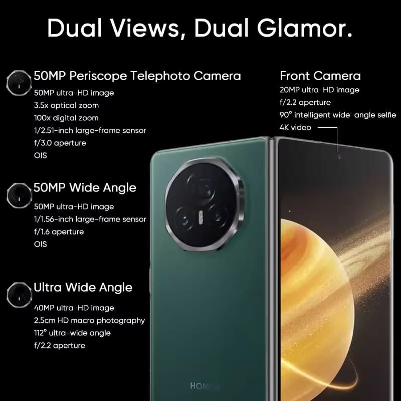 هاتف هونر ماجيك V3 القابل للطي، إصدار عالمي 5G، معالج سنابدراجون 8 الجيل 3، شاشة LTPO OLED مقاس 7.92 بوصة، بطارية 5150 مللي أمبير، شحن فائق السرعة 66 واط - 4