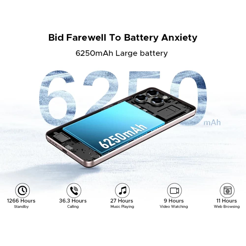 هاتف DOOGEE Note 58 Pro بذاكرة وصول عشوائي 8 جيجابايت وذاكرة قراءة فقط 256 جيجابايت ونظام أندرويد 15 وشاشة 6.75 بوصة بدقة HD+ ومعدل تحديث 90 هرتز وبطارية 6250 مللي أمبير في الساعة وتقنية NFC - 5