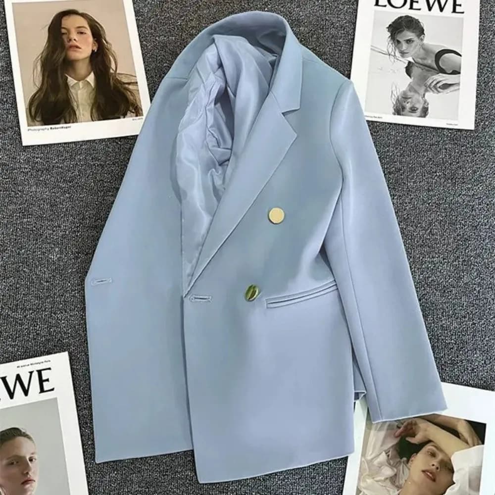Women Suit Blazer Elegant Coat 2025 Spring Autumn Fashion Korean Blazer Luxury Double Breasted Jacket Solid Ladies Tops Clothes - 2