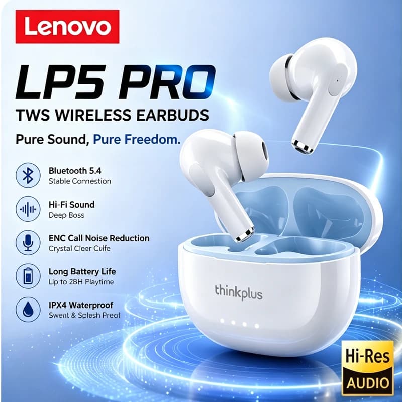 Lenovo LP5 PRO Wireless Bluetooth 5.4 Earphones TWS HiFi Sound Gaming Earbuds LP5Pro Sport Headset Long Standby with Mic 2026 - 6