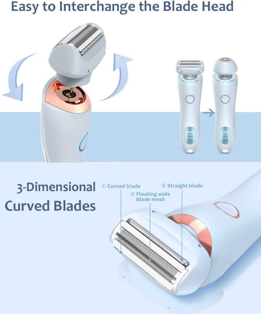 Electric Shaver for Women Painless Lady Razor Facial Hair Remover Wet and Dry Portable Bikini Trimmer for Face Armpit Legs Body - 6