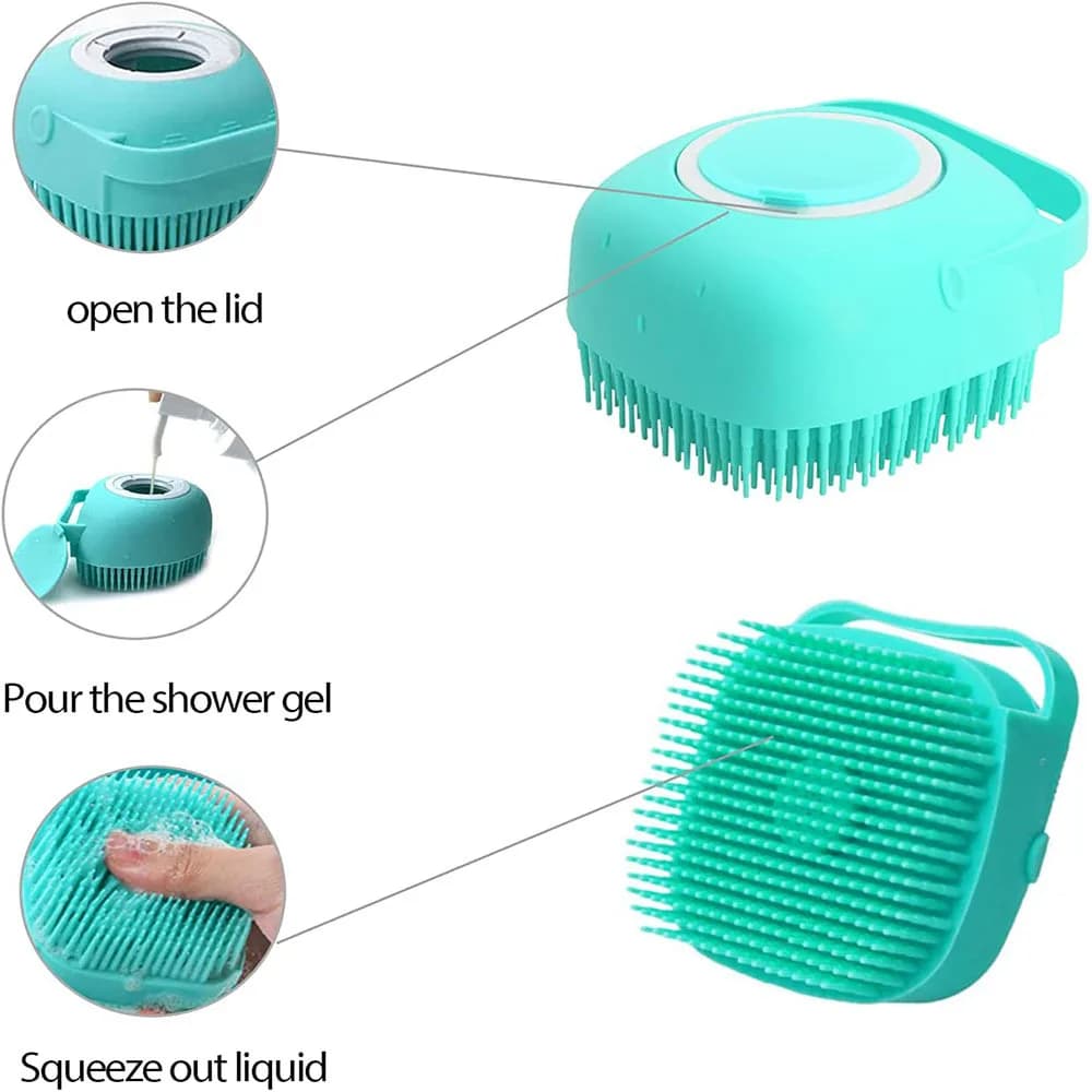 Dog Bathing Brush Pet Massage Brush Shampoo Dispenser Soft Silicone Brush Rubber Bristle for Dogs and Cats Shower Grooming Tool - 6