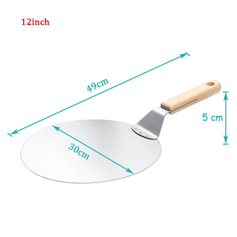 Pizza Shovel Pastry Tools Accessories Pizza Peel Round Stainless Steel Non-stick Pizza Paddle Spatula With Oak Wooden Handle - 6