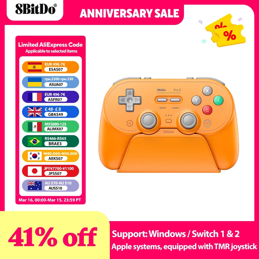 8BitDo - Pro 3 Bluetooth Controller for Switch 1/2 Windows, Apple, with TMR Joysticks, Switchable Triggers, Swappable Button