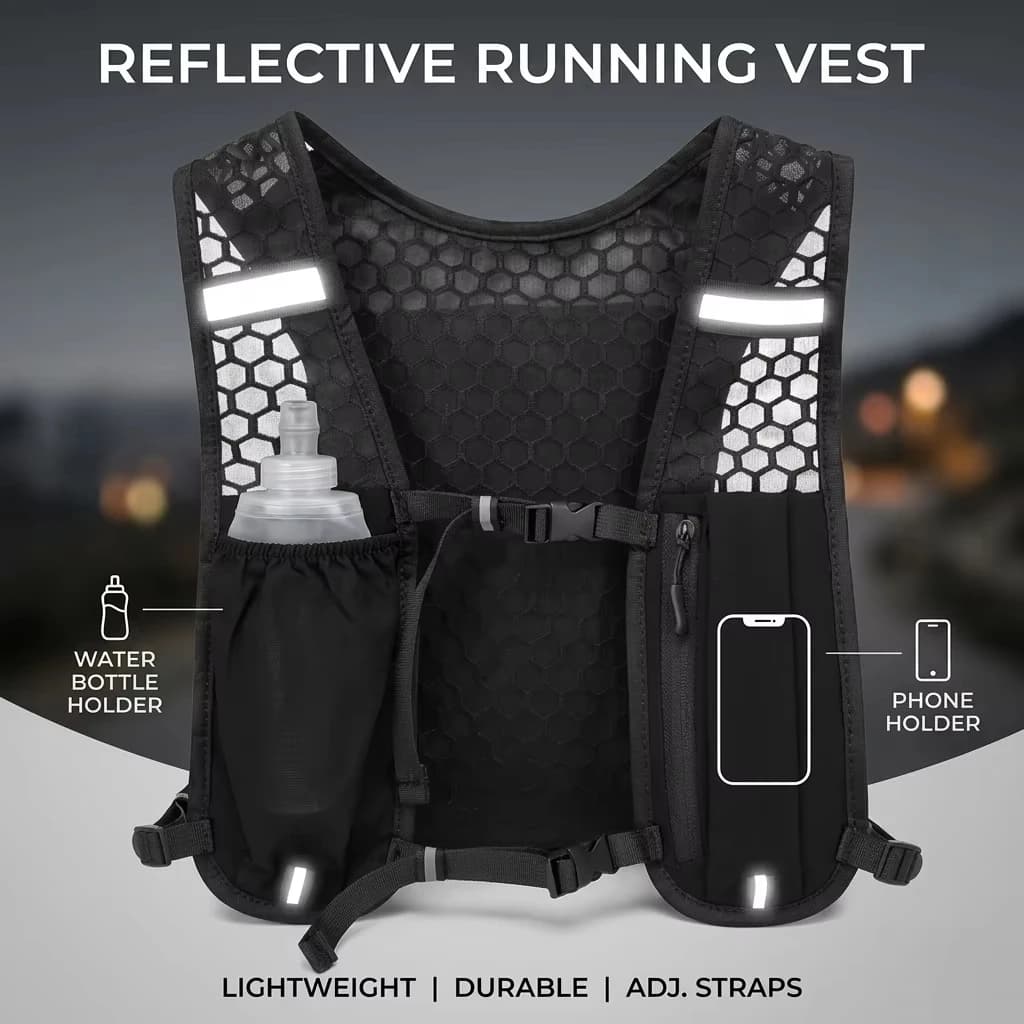 Lightweight Ergonomic Running Hydration Vest, Reflective Water Bottle Backpack for Cycling Walking Kayaking Outdoor Sports - 2
