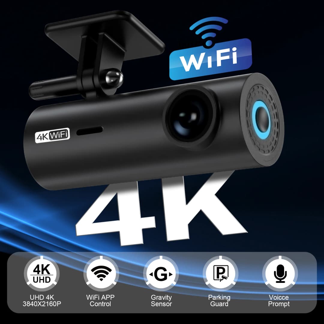 كاميرا سيارة DVR 4K بدقة 3840*2160P مسجل فيديو قيادة كاميرا أمامية واي فاي لإكسسوارات السيارة مراقبة 24 ساعة ليلية
