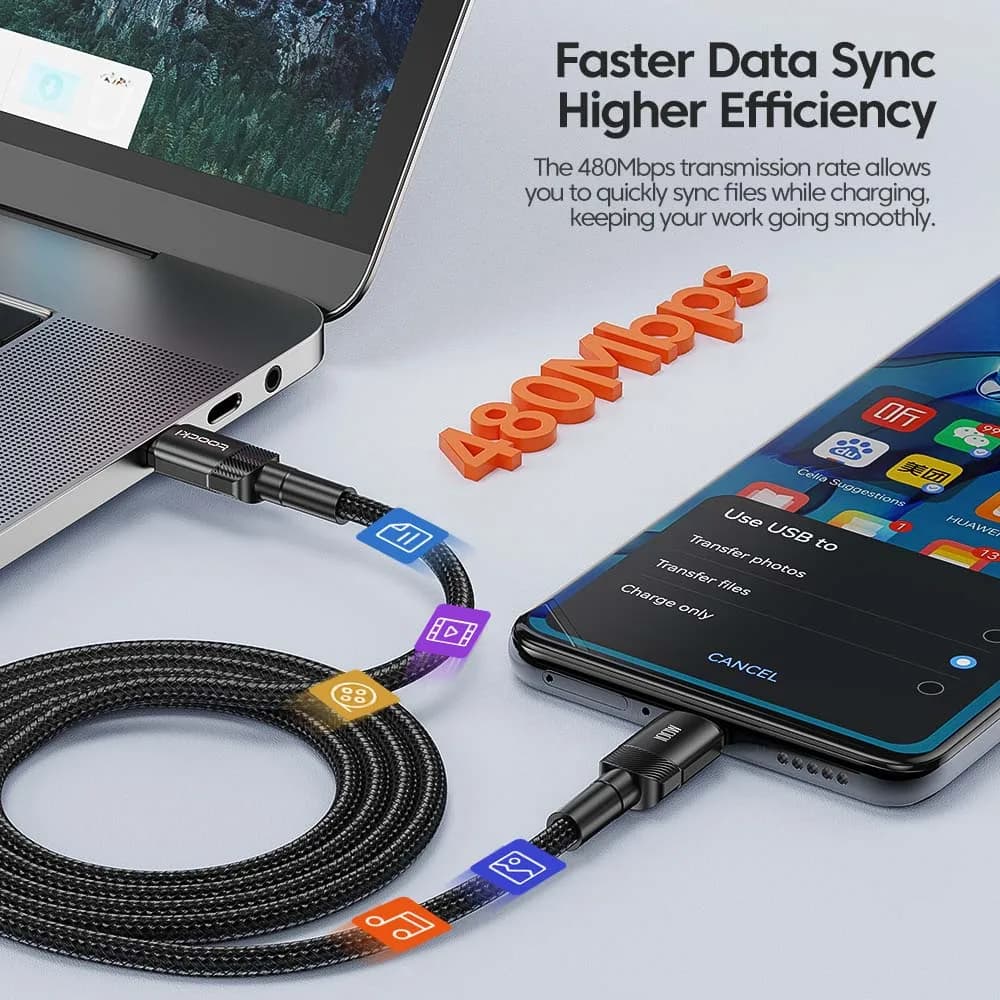 Tocki من النوع C إلى كابل USB C PD شحن سريع من النوع C إلى النوع C لهاتف iPhone 15 Macbook - 4