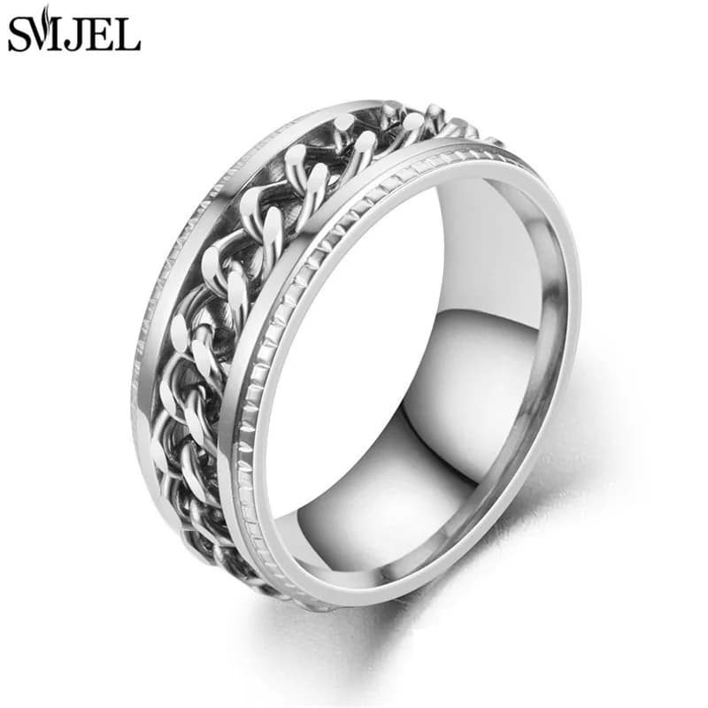 Cool Stainless Steel Rotatable Chain Men' Ring Multifunctional Fashion 8mm Fidget Spinner Rings Couple Jewelry bague homme 2025 - 3