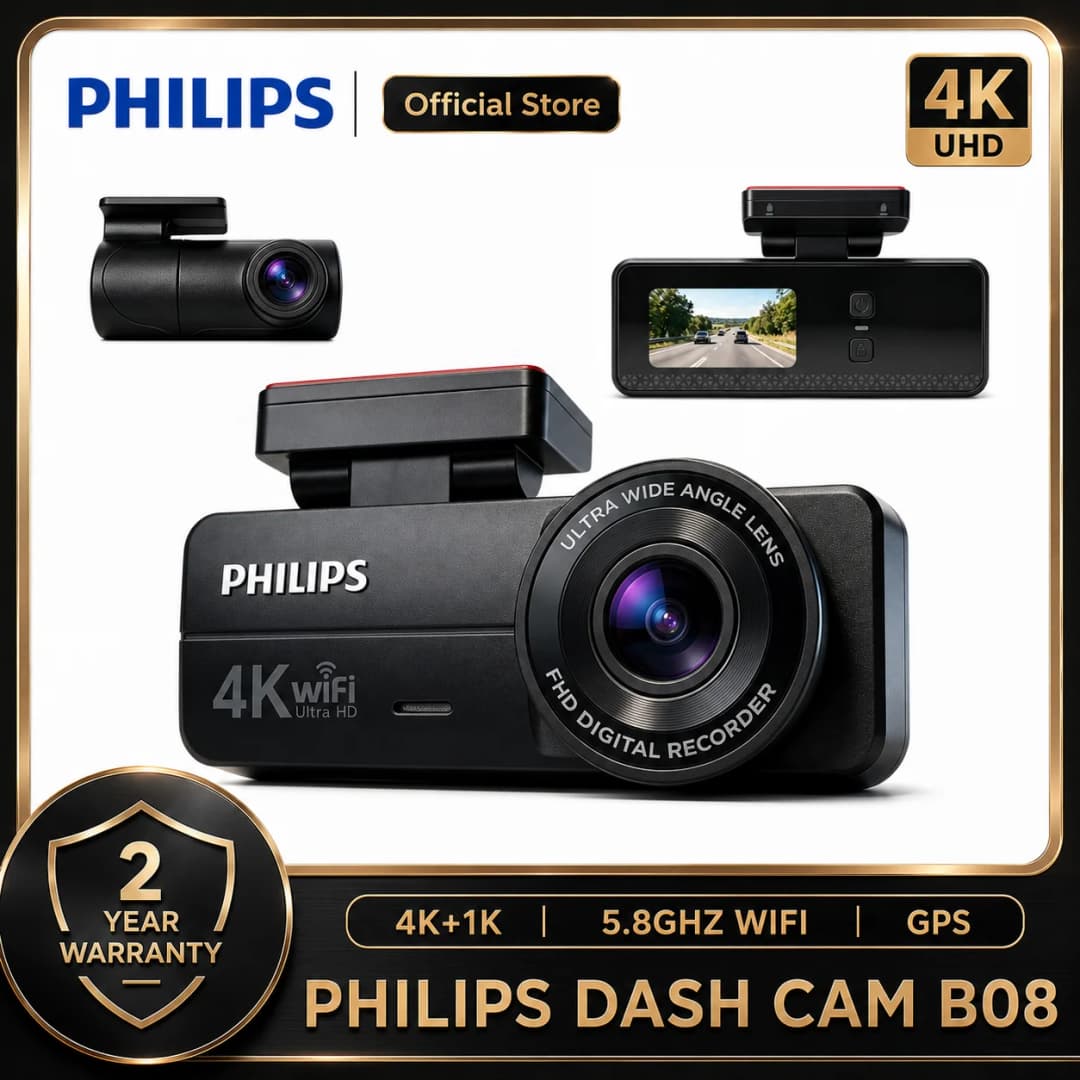 PHILIPS Dash Cam B08 4K+1K HDR Dual Front Rear Camera 1.57 Inch IPS 2.4G & 5.8G WiFi APP GPS Support 24H Parking Monitor Car DVR