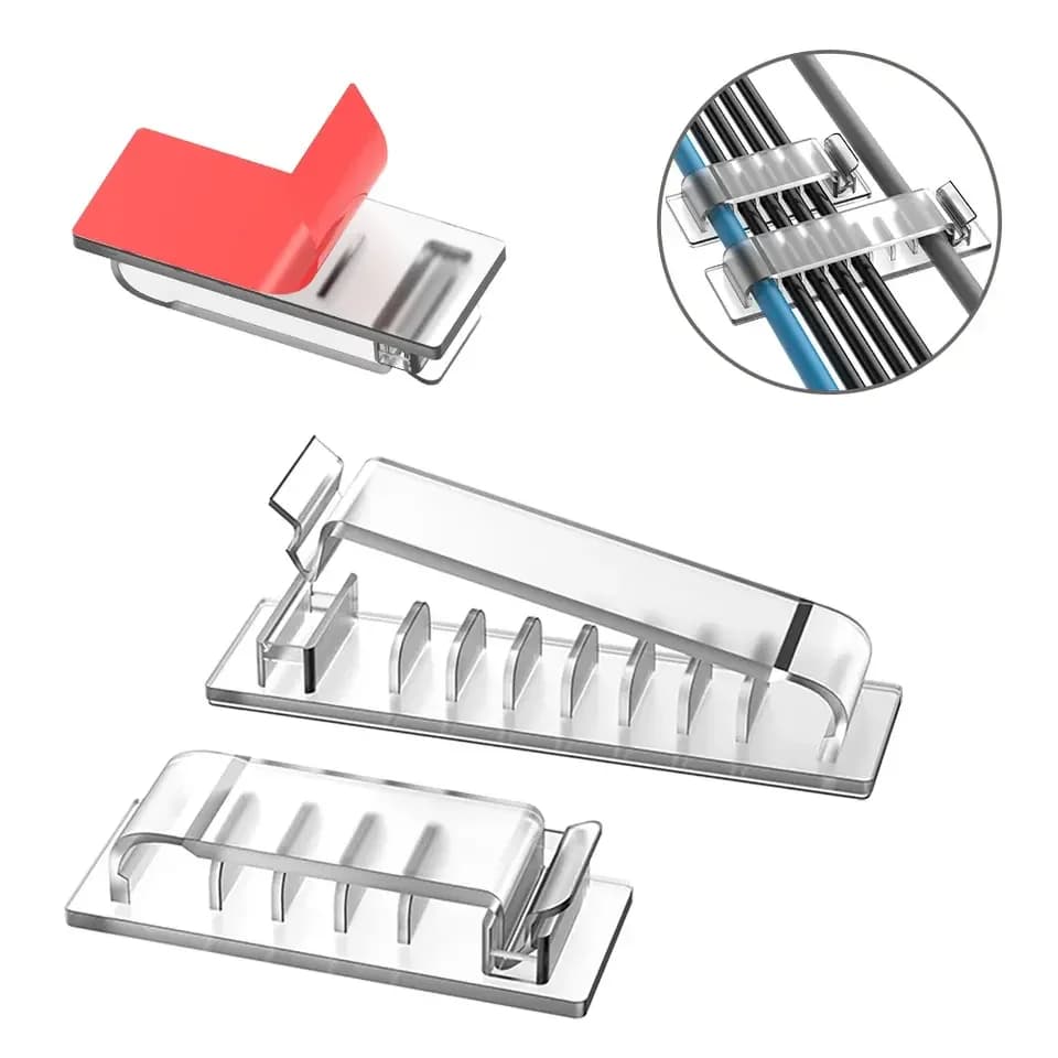 1/2/3/5PCS 5/8/10 Slots Self-Adhesive Cable Organizer Clips Wire Holder for Office TV PC Ethernet Under Desk USB Cord Management