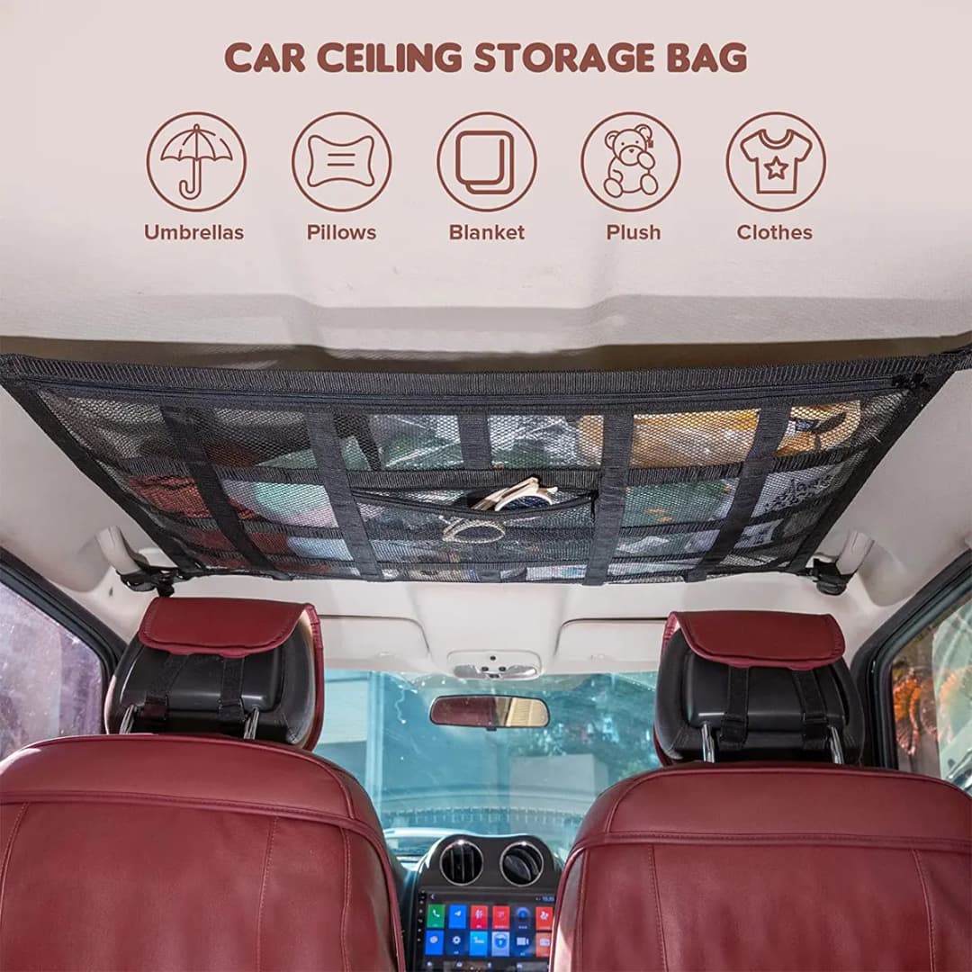 Car Strong Net Bag Load-Bearing Mesh Car Roof Storage Capacity Car Ceiling Auto Accessories Organizer Large Journey Space Saving - 3