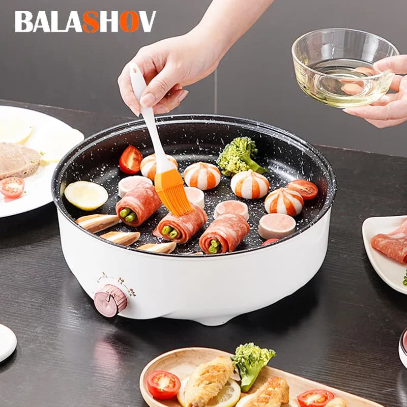 220V MultiCooker Electric Frying Pan Househould Barbecue Fried Steak Fish Omelette Frying Pan Non-stick Electric Machin EU Plug