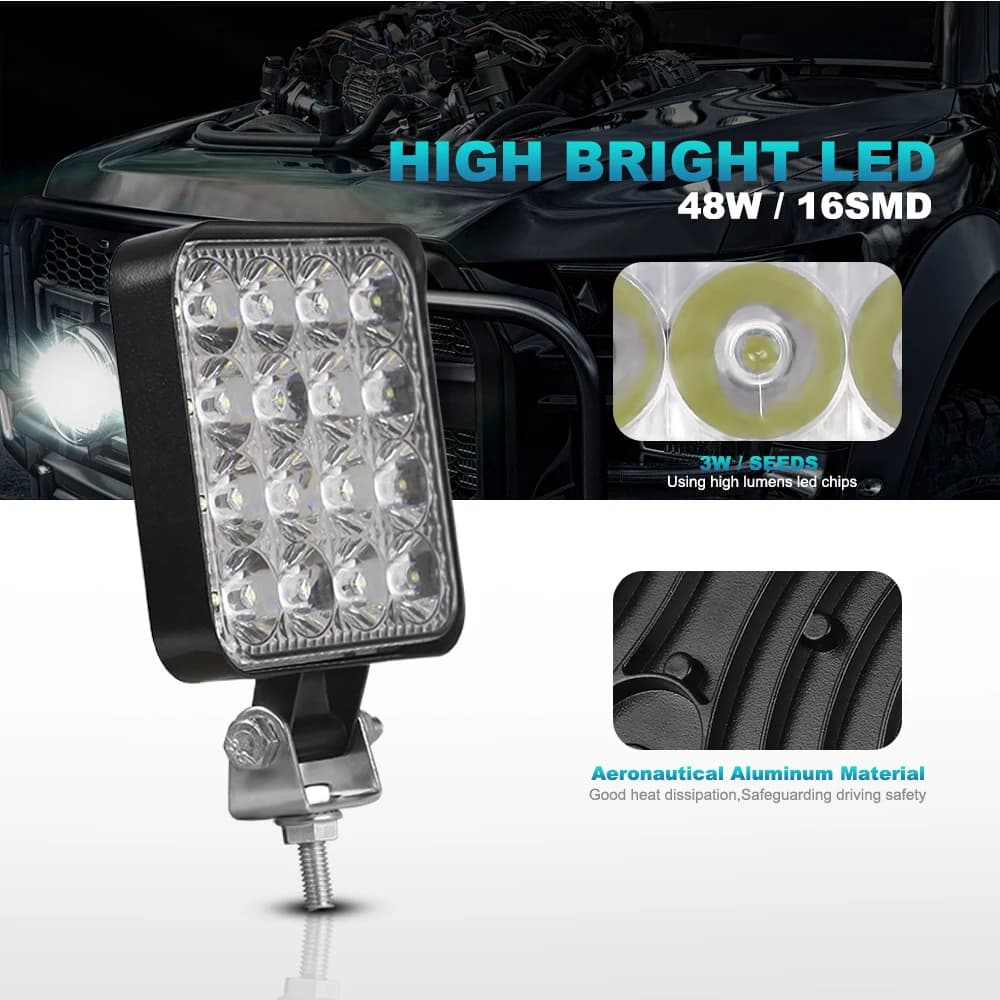 شريط إضاءة LED 12 فولت 24 فولت 42 واط شريط إضاءة عمل كشاف مربع لسيارات الجيب الشاحنات الطرق الوعرة الدراجات النارية الجرارات سيارات الدفع الرباعي ATV مصابيح LED أمامية - 2