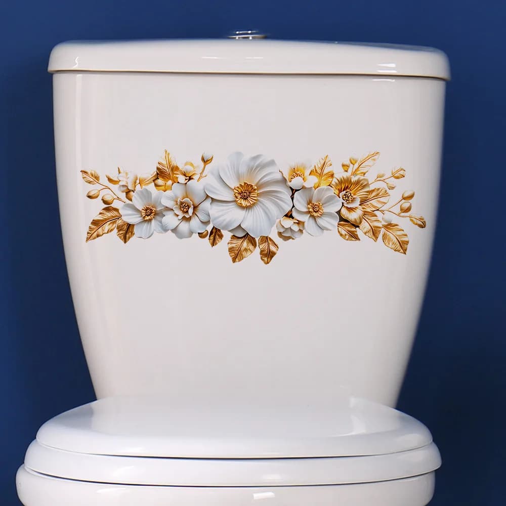 الذهبي نمط الفينيل ملصقات جدار للحمام ديكور جدار ديكور المرحاض ملصق الأثاث ملصق لاصق خلفية المنزل صائق - 2