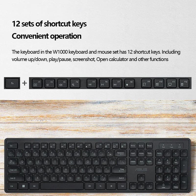 ASUS W1000 Wireless Keyboard Set Lightweight Unisex Office Home Ergonomic Keyboard - 5