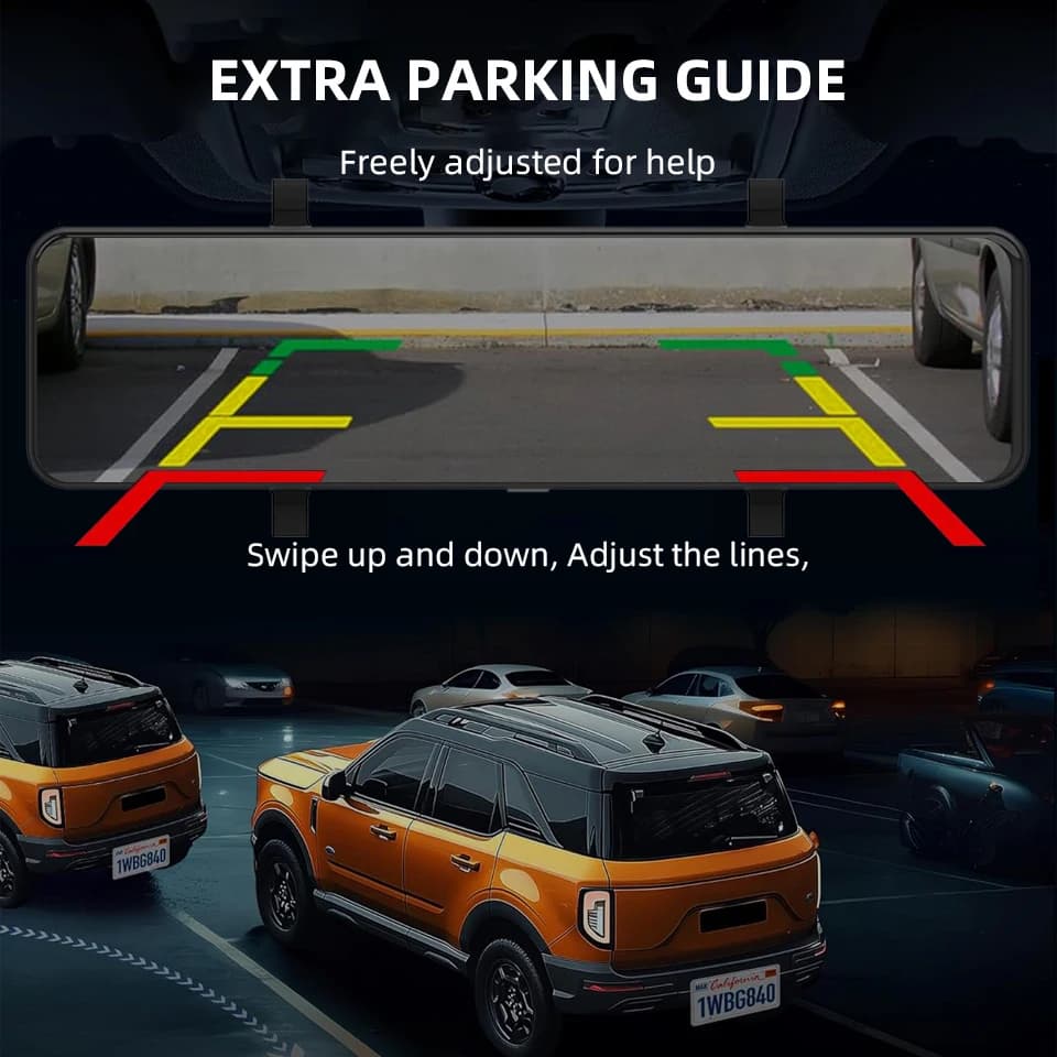 E-ACE A45P كاميرا سيارة 4K مع واي فاي وGPS، شاشة لمس 12 بوصة IPS، مرآة رؤية خلفية، خيار كاميرا خلفية، مسجل فيديو - 5