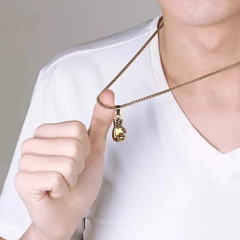 قلادة قفازات ملاكمة بلون موحد مجوهرات رجالية رياضية عصرية قلادة هيب هوب قفازات ملاكمة سوداء - 2