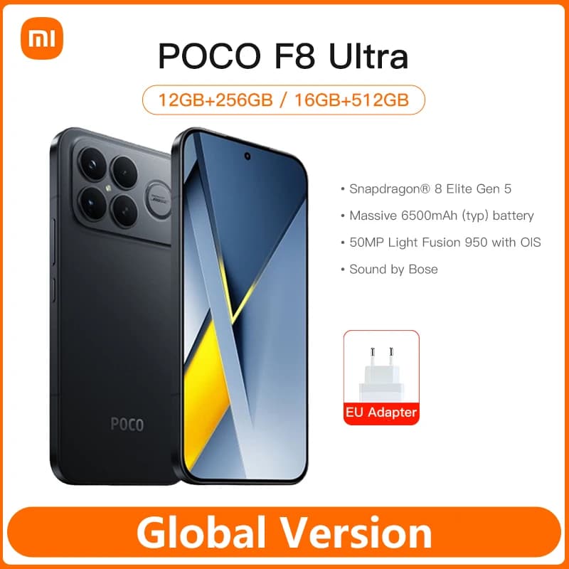 New 2025 Xiaomi POCO F8 Ultra Global Version Snapdragon 8 Elite Gen 5 6500mAh 6.9"120Hz POCO Hyper RGB AMOLED Display NFC 50MP