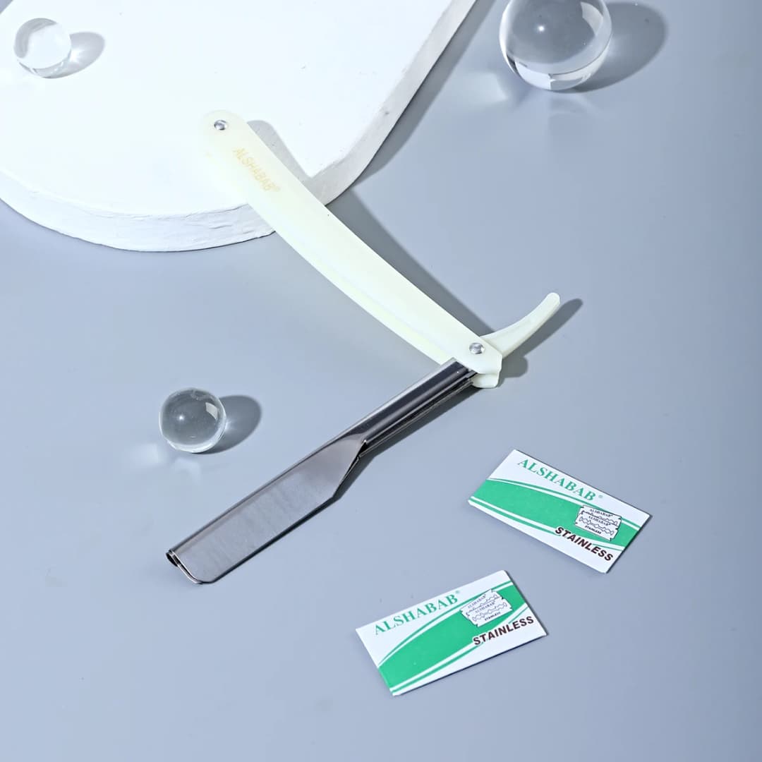 مجموعة شفرات حلاقة مستقيمة احترافية للرجال، شفرة حلاقة مزدوجة الحافة مع شفرتين، ألوان أسود وأبيض، شفرة حلاقة من الفولاذ المقاوم للصدأ - 5