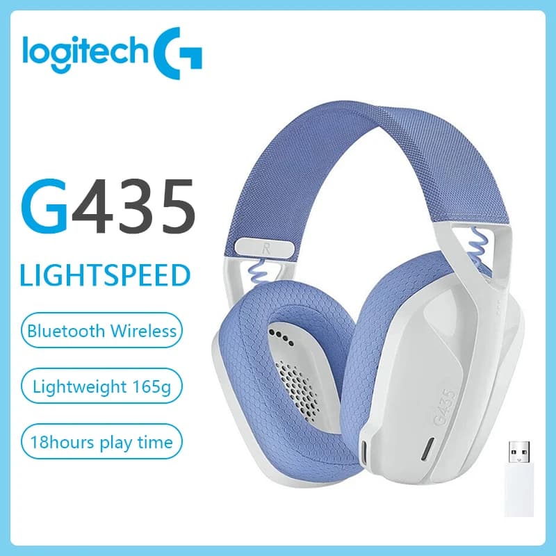 Logitech G435 LIGHTSPEED WIRELESS GAMING HEADSET 7.1 Surround Sound Gamer Bluetooth Headphone Compatible For Games And Music