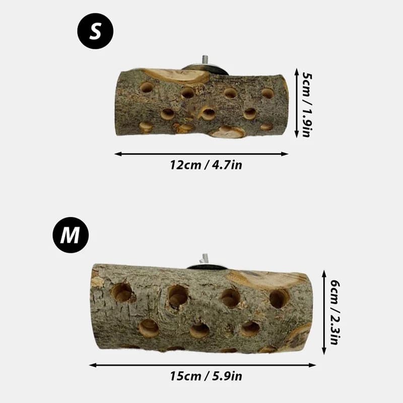 عصا مضغ للحيوانات الصغيرة، من خشب التفاح، مقاومة للعض، للببغاوات والطيور، مع حامل خشبي - 6