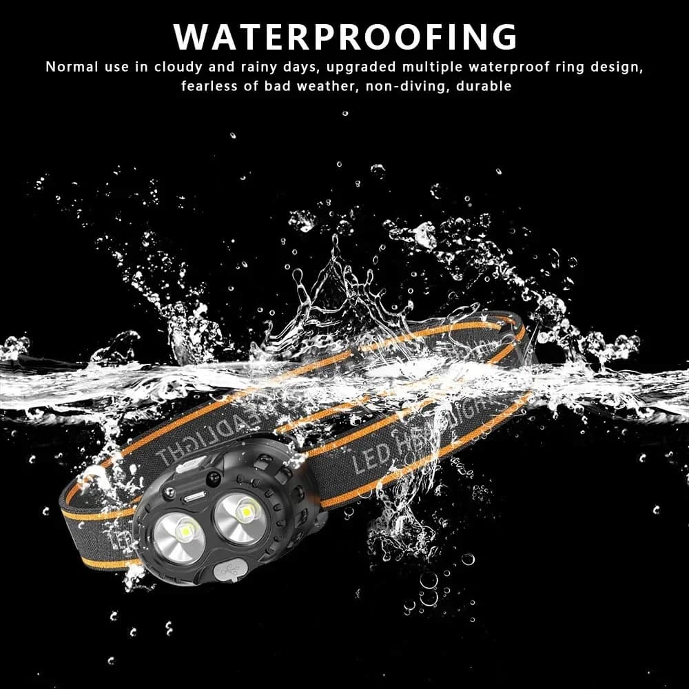 في الهواء الطلق كشافات USB قابلة للشحن العمل مصباح يدوي متعدد الوظائف رئيس الشعلة مصباح LED صغير للتخييم الصيد التنزه - 6