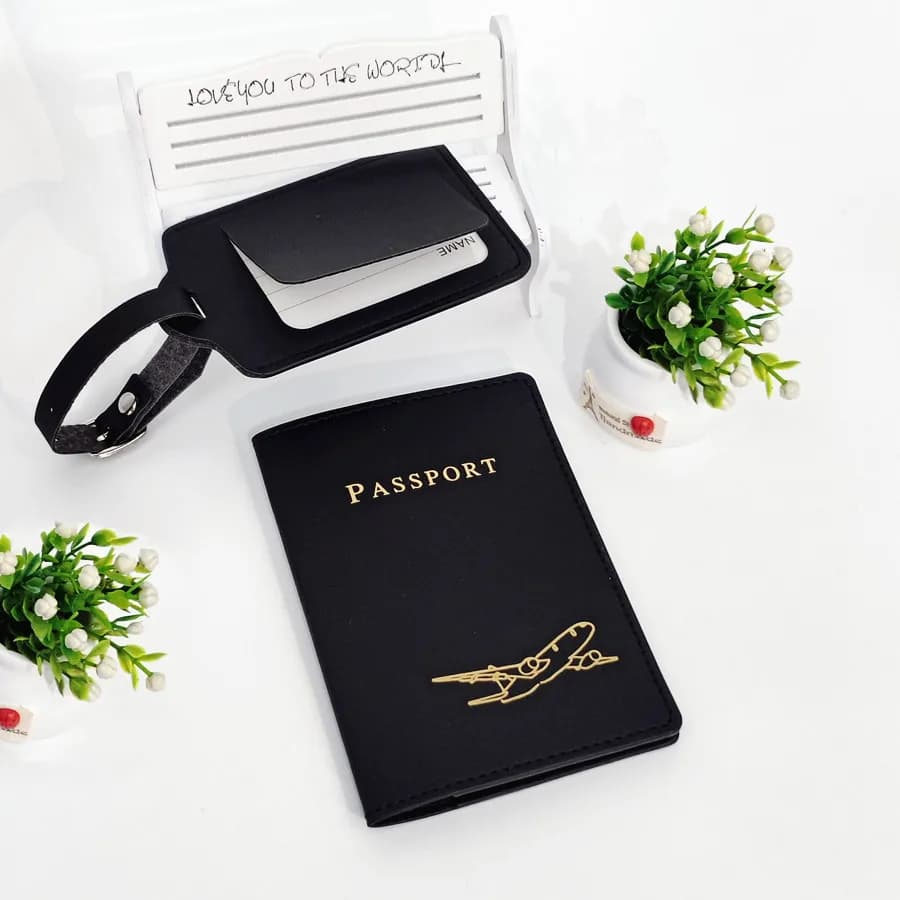 2PCS/Set Aircraft Passport Cover Luggage Tag With Name ID Card Anti-lost PU Leather Wallet Travel Accessories For Flight Lovers - 4
