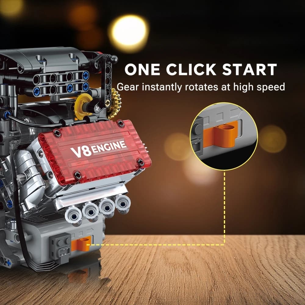مجموعة مكعبات بناء إبداعية 478 قطعة، نموذج محرك V8 مع موتور كهربائي، ألعاب تجميع يدوي، ديكور مكتب، هدية للأطفال - 4