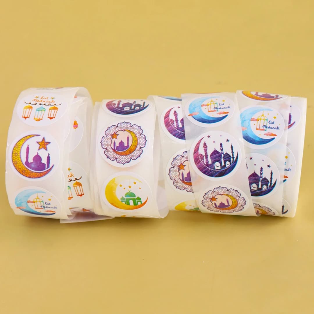 500PCS Eid Mubarak Stickers Moon Castle Paper Stickers Ramadan Kareem 2026 Muslim Islamic Party Decor DIY Gift Wrapping Supplies - 5