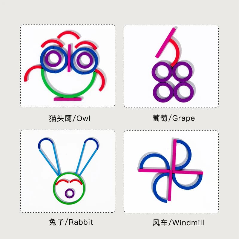 لعبة تعليمية خشبية للأطفال، لوحة أشكال وحلقات خشبية، مكعبات بناء وألغاز إبداعية لتعليم مونتيسوري - 6