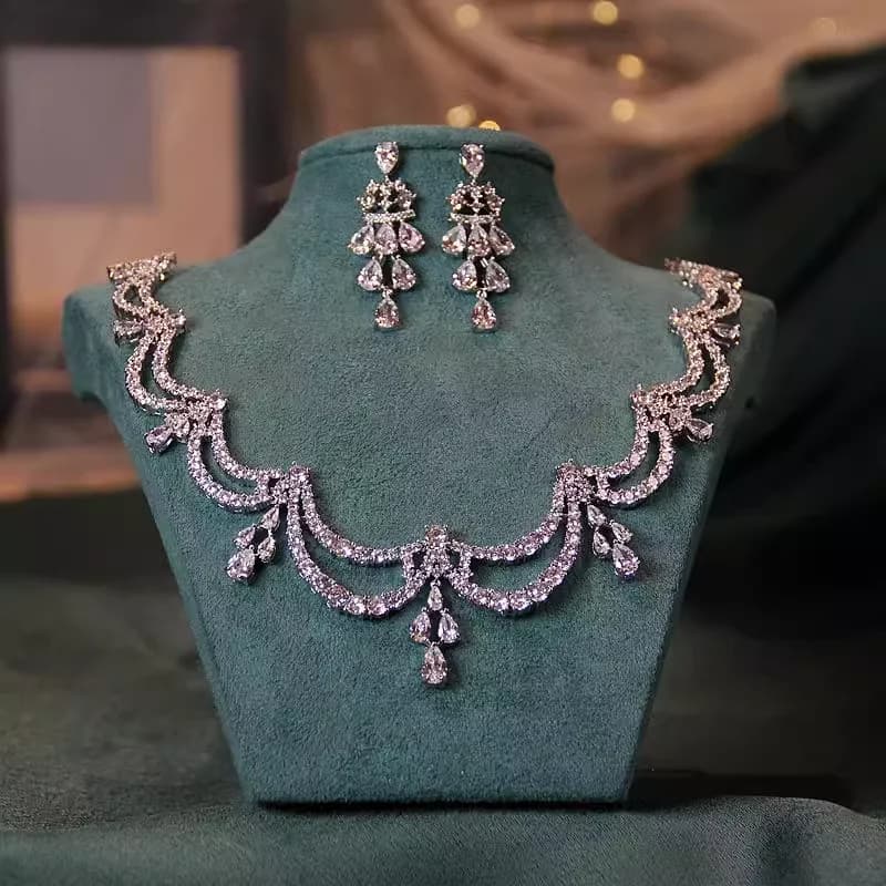 قلادة عروس، مجوهرات عالية الجودة، إكسسوارات فستان مرصعة بالزركونيوم، مجموعة أقراط، زينة، هدية عيد الميلاد وعيد الفطر - 2