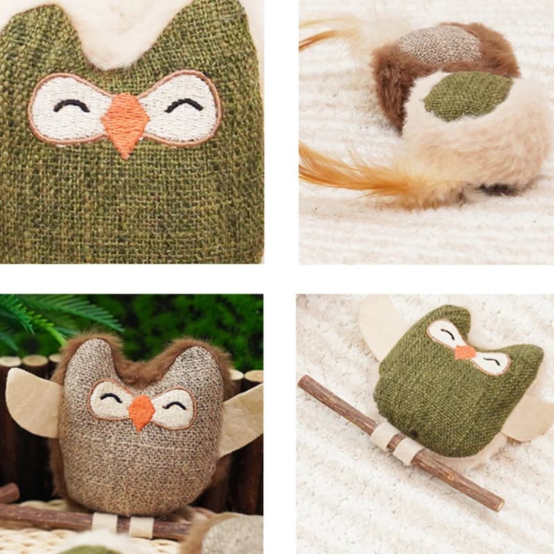 لعبة بومة مهدئة للقطط مع نعناع بري وأضراس خشبية، تنظيف الأسنان، مقاومة للعض، مستلزمات الحيوانات الأليفة - 5