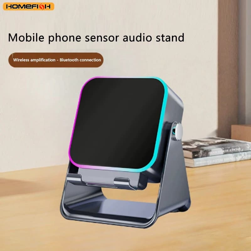 NEW 5 In 1 Auto-induction Wireless Induction Speaker 8 Mode RGB Light Phone Stand Surround Sound Portable Bluetooth Phone Holder - 3