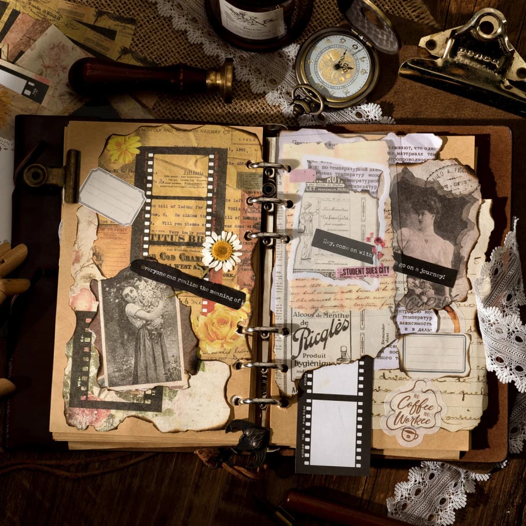 85 قطعة/حزمة ملصقات حدودية جمالية رترو إبداعية من سلسلة Time Speaks، حزمة مواد لديكور السكرابوكينغ اليدوي - 4