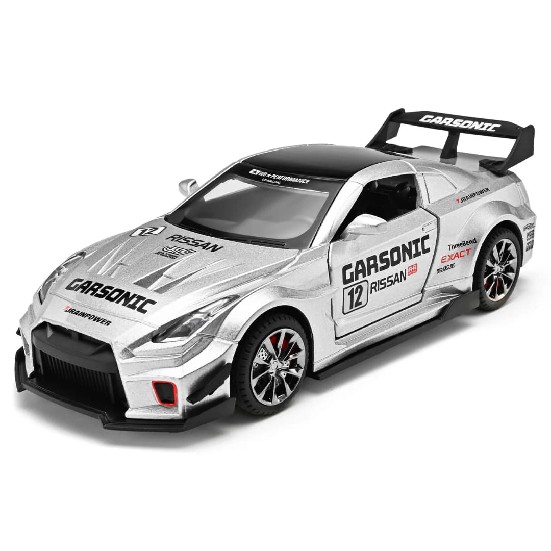 نموذج سيارة Nissan GTR Supercar مقاس 1:32 لعبة سيارة من سبائك المعدن مجموعة نماذج سيارات صوت وإضاءة ألعاب للأطفال - 2